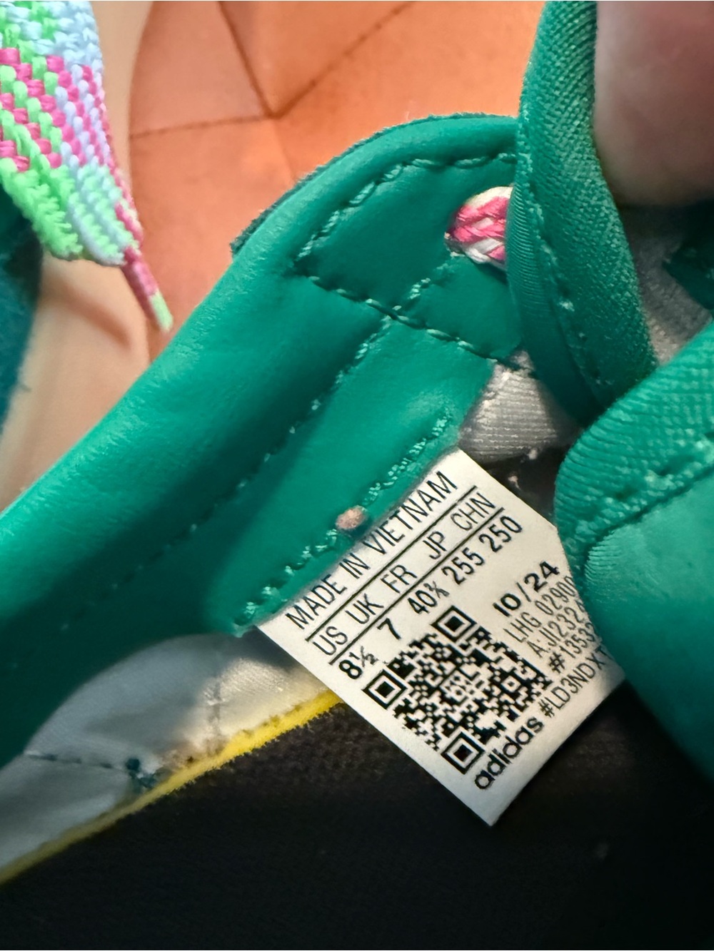adidas Green Suede & Mesh Athletic Sneakers with Pink/Green Laces - Picture 6 of 8